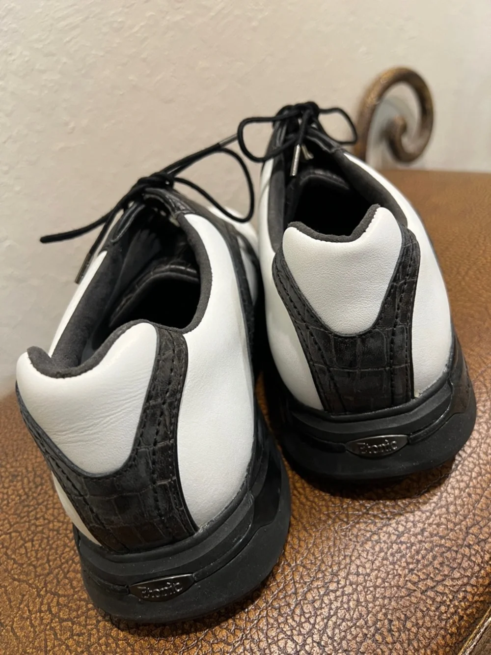 New Etonic Stabilite+ White & Black Soft Leather Dri-Tech Waterproof Golf Shoes!